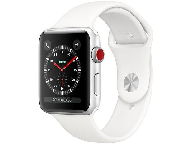 Apple Watch Series 3 (GPS + Cellular) 42mm - Caixa Prateada Alumínio Pulseira Esportiva Branca