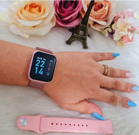 Relógio Smart Watch Feminino P70 + Duas Pulseiras Pink - Imagem 3