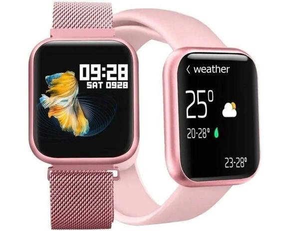 Relógio Smart Watch P70 Rosa Com Duas Pulseiras- Esporte e Saúde - FIT - Imagem 2