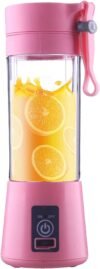 Liquidificador portátil portátil recarregável por USB, liquidificador portátil de tamanho pessoal, smoothies 6 lâminas 380 ml, garrafa para misturador de frutas, copo elétrico de segurança para viagem, academia, casa, escritório, esportes