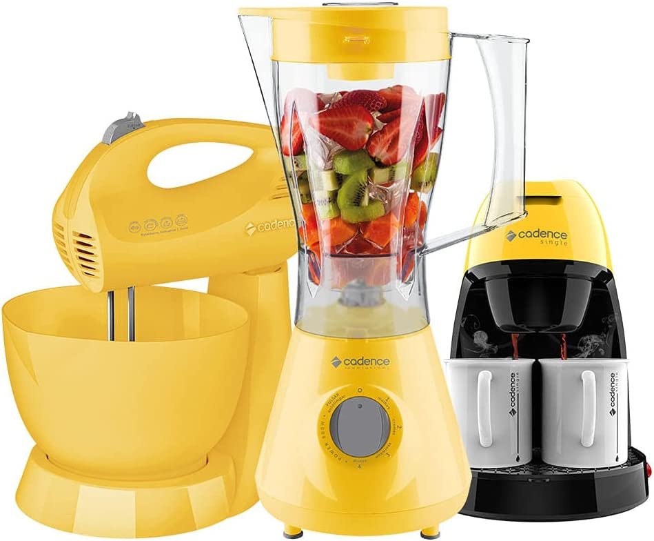 Kit Cadence Colors Amarelo - Liquidificador - Batedeira - Cafeteira - 127V