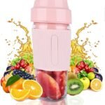 Mixer Portátil, Mini Liquidificador Portátil, Coqueteleira Elétrica Sem Fio Recarregável, Processador Portátil, Copo Mixer 4 Lâmina de Aço, Recarregável USB, para Sucos, Vitaminas e Milkshake, 300ml (Rosa)