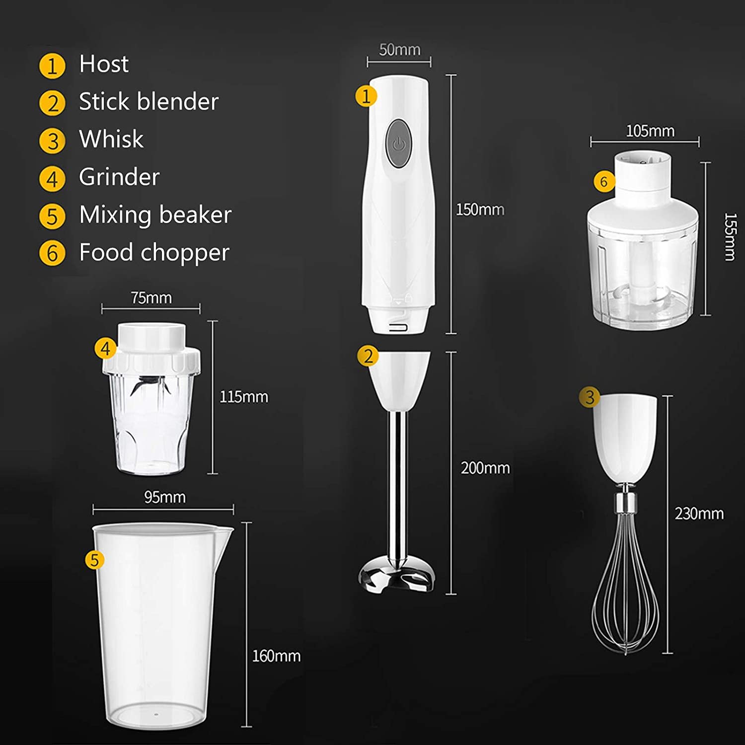 Daseey Misturador de imersão de mão 150W de aço inoxidáveLVarinha de varinha de 600mLCopo misturador de alimentos Chopper Liquidificador Processador de alimentos Batedor de leite Acessórios para alim - Imagem 3