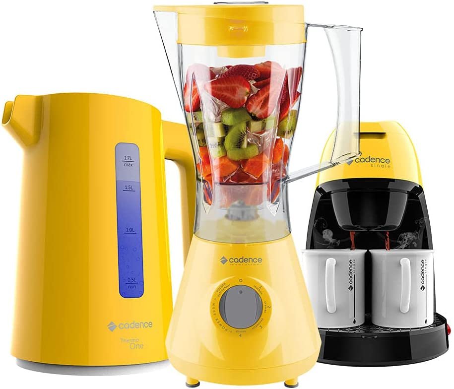Kit Cadence Colors Amarelo - Liquidificador - Cafeteira - Chaleira - 220V