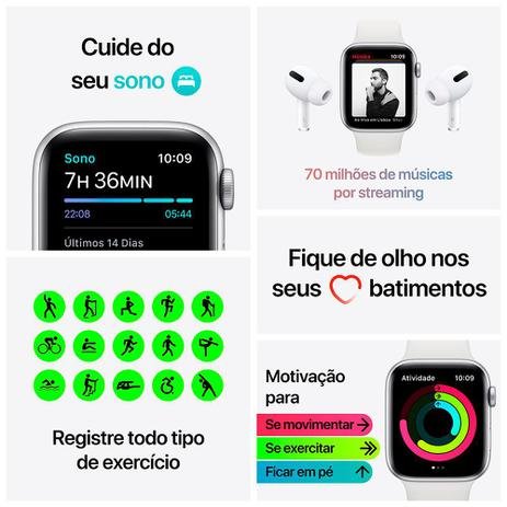 Apple Watch SE (GPS) 40mm caixa cinza-espacial alumínio pulseira esportiva preta - Imagem 7