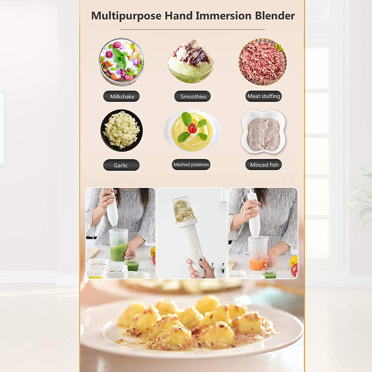 Daseey Misturador de imersão de mão 150W de aço inoxidáveLVarinha de varinha de 600mLCopo misturador de alimentos Chopper Liquidificador Processador de alimentos Batedor de leite Acessórios para alim - Imagem 6