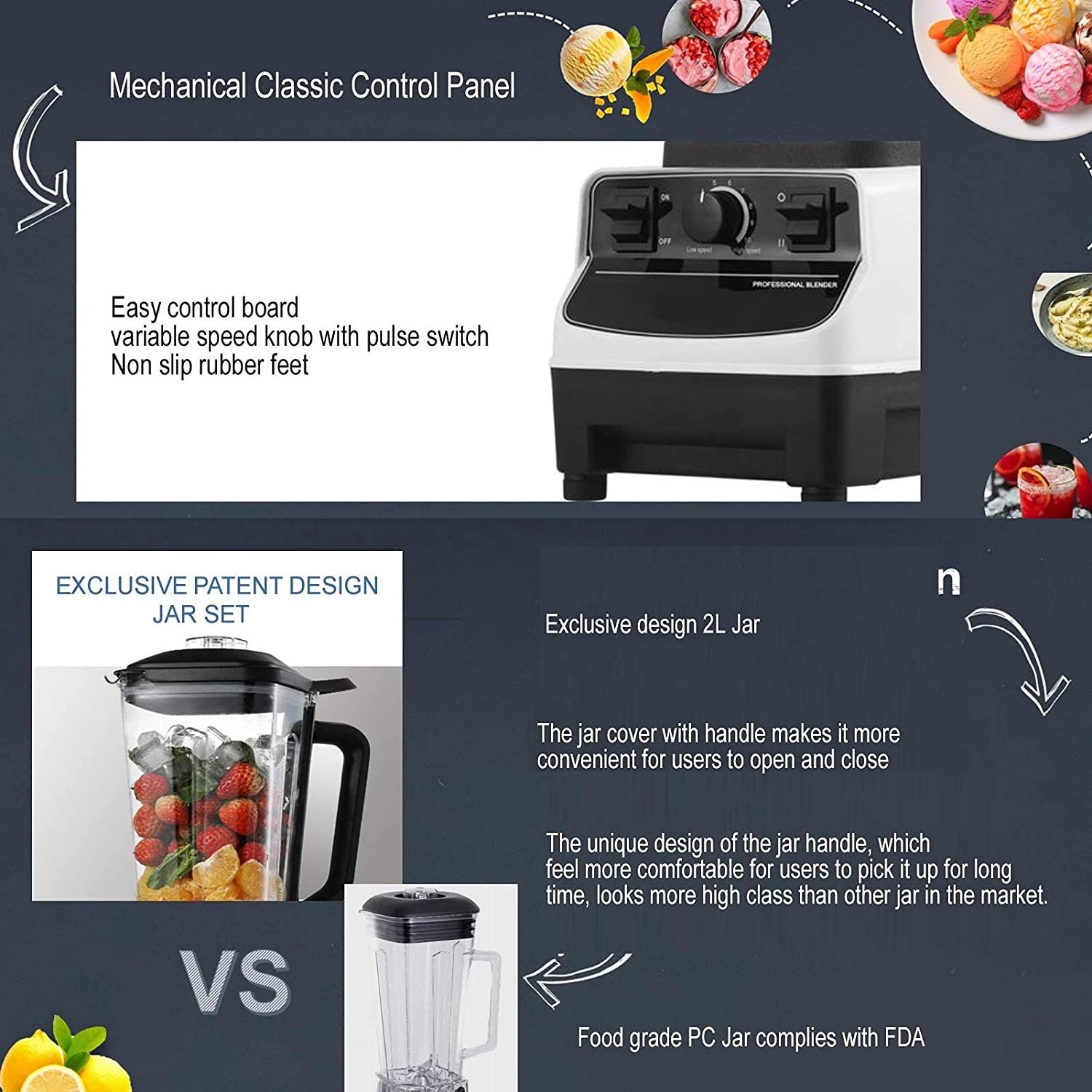 Liquidificador profissional,2L triturador de gelo de alto desempenho Liquidificador de bancada compacto com máximo de 1800 watts,controle de 10 velocidades e 8 lâminas de aço inoxidável(EU) - Imagem 2