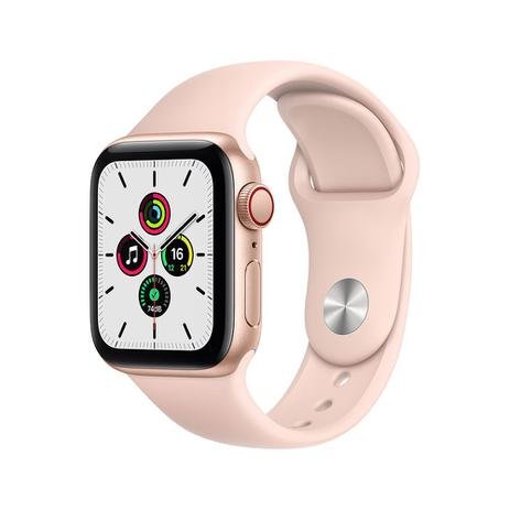 Apple Watch SE (GPS + Cellular) 44mm caixa dourada alumínio pulseira esportiva areia-rosa
